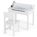 Toddler activity table and chair set in white with paper roll holder, perfect for drawing and studying in kids' rooms.