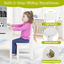 Toddler activity chair with high backrest and rounded corners, designed for safe drawing and studying at home.