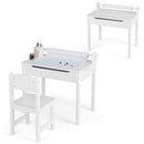 Toddler activity table and chair set in white with paper roll holder, ideal for drawing and studying in kids' rooms.