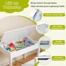 Toddler activity table with lift-up tabletop, paper roll holder, and storage for drawing, studying, and playing.