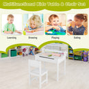 Toddler activity table and chair set with paper roll holder for drawing, studying, and eating in a kid's room.