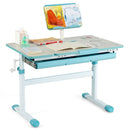Kids study desk in blue with round corners and adjustable height, designed for comfort during writing, drawing, and.