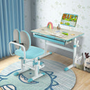 Height-adjustable kids desk in blue with spacious tabletop and ergonomic chair, perfect for studying, drawing, and.