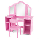 Kids vanity table and chair set in pink with removable tri-fold mirror and spacious storage compartments for.