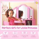 Kids vanity table set in pink with removable tri-fold mirror, sturdy MDF construction, and ample storage for.