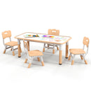Kids Table and 4 Chairs Set, Height Adjustable Toddler Desk & Chairs for 3+ Years, Arts Crafts Table w/Graffiti Desktop - Natural