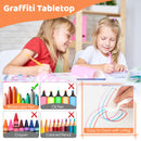 Kids Table and 4 Chairs Set, Height Adjustable Toddler Desk & Chairs for 3+ Years, Arts Crafts Table w/Graffiti Desktop
