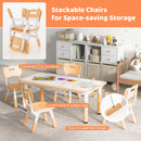 Kids Table and 4 Chairs Set, Height Adjustable Toddler Desk & Chairs for 3+ Years, Arts Crafts Table w/Graffiti Desktop