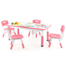 Kids Table and 4 Chairs Set, Height Adjustable Toddler Desk & Chairs for 3+ Years, Arts Crafts Table w/Graffiti Desktop