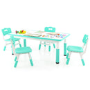 Kids Table and 4 Chairs Set, Height Adjustable Toddler Desk & Chairs for 3+ Years, Arts Crafts Table w/Graffiti Desktop