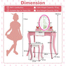 Kids makeup dressing desk set with 360° rotating mirror, pink color, features storage grids and anti-tilt device for.