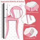 Kids makeup dressing desk set with 360° rotating mirror, sturdy curved legs, and non-slip foot pads for safety.