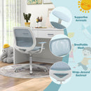Kids swivel mesh computer chair in blue with adjustable height, ergonomic backrest, and breathable mesh for comfort.