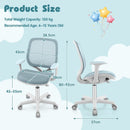 Kids swivel mesh computer chair in blue, height adjustable from 80-92cm, with ergonomic backrest and sit-brake wheels.