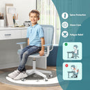 Kids swivel mesh chair in blue, showcasing ergonomic backrest and sit-brake wheels, designed for ages 6-15 for safety.
