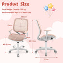 Kids swivel mesh computer chair in pink, height adjustable from 80-92cm, ergonomic design for comfort and safety.