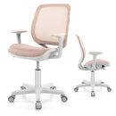 Side view of the pink kids swivel mesh chair showing height adjustment lever and ergonomic armrests for enhanced.
