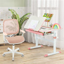 Kids swivel mesh computer chair in pink with adjustable height, ergonomic backrest, and 360° swivel for comfort.