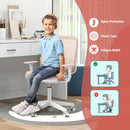 Kids swivel mesh computer chair in pink, height adjustable with ergonomic backrest for spine protection and comfort.