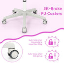 Kids swivel mesh computer chair with adjustable height and sit-brake PU casters for safety and easy movement.