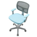 Kids study chair in blue with adjustable height, breathable mesh backrest, and 360° swivel for comfortable seating.
