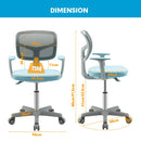 Kids study chair with adjustable height in blue, featuring a breathable mesh backrest and 360° swivel for comfort.