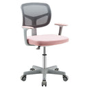 Kids study chair in pink with breathable mesh backrest, adjustable height, and 360° swivel for comfort and support.