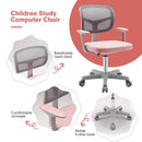 Kids study chair in pink with breathable mesh back, adjustable height, and stable 5-claw base for comfortable seating.