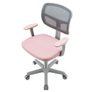 Kids study chair in pink with breathable mesh backrest, adjustable height, and 360° swivel for comfortable learning.