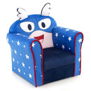 Kids upholstered armchair in navy with cartoon pattern, designed for comfort and support, perfect for ages 0-5.