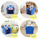 Kids upholstered armchair in navy with cute cartoon pattern, perfect for toddlers in playrooms or kindergartens.