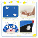 Kids upholstered armchair in navy with cute cartoon pattern, soft velvet, high-density sponge, perfect for toddlers.