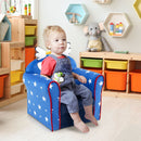 Kids upholstered armchair in navy with star pattern, designed for comfort and support, perfect for toddlers aged 0-5.