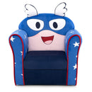 Kids upholstered armchair featuring a cute cartoon pattern in navy, designed for comfort and support for ages 0-5.