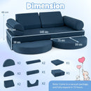 Modular kids play couch set in blue, featuring 13 pieces for versatile play and creativity in nursery or playroom.