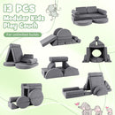 Modular kids play couch set with 13 pieces in grey, designed for creative play and easy maintenance in any room.