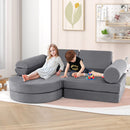 Modular 13-piece kids play couch in grey, featuring soft, child-safe materials for creative play in nursery or playroom.
