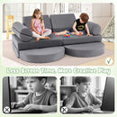 Modular 13-piece kids play couch set in grey, designed for creative play and easy maintenance in playrooms or nurseries.