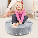 Round grey convertible children sofa with glow-in-the-dark star patterns, perfect for kids to sit and play comfortably.