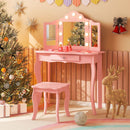 Pink kids vanity stool from the 2-in-1 set, designed for comfort and style in a child's room, perfect for makeup and.