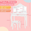 Kids vanity table set with tri-folding mirror, LED lights, and storage drawer, perfect for dressing and studying.