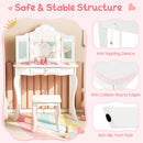 Close-up of the kids vanity table's tri-folding mirror with 3-color LED lights, ideal for a delightful makeup.