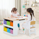 Children's art activity table set with liftable tabletop, 6 canvas storage bins, perfect for playrooms and creative.