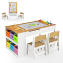 Children's art activity table set with liftable tabletop, 6 storage bins, and two chairs, perfect for playrooms and.