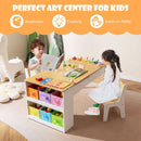 Children's art activity table and chair set with liftable tabletop, 6 storage bins, ideal for playroom or bedroom.
