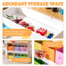 Children's art activity table set featuring a liftable tabletop, 6 removable fabric storage bins, and spacious.