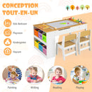 Children's art activity table and chair set with liftable tabletop, 6 canvas storage bins, ideal for playroom and.