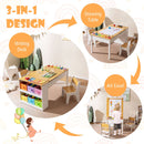 Children's art activity table set featuring a liftable tabletop, 6 storage bins, and a built-in easel for creative play.