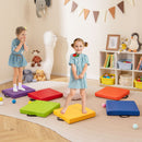 Colorful 6-piece square floor cushions with carrying handles, featuring waterproof covers and non-slip bottoms for.