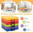 Colorful 6-piece floor cushions with carrying handles, made of waterproof PU, ideal for kids' studying, playing, and.